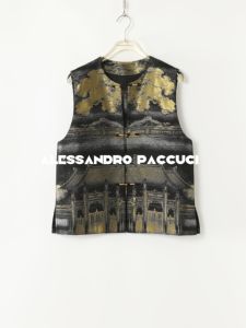 Silk Golden Woven Traditional Chinese Style Round Collar Vest