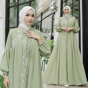 SIGAWA-(COD) Gamis Wanita Muslimah Simple Dan Elegan Motif Polos Variasi Payet Mutiara