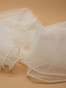 Vải Lưới Ren Co Giãn 8cm Hai Lớp DIY Vải Trang Trí Quần Áo Xếp Ly Hạt Ngọc Trai Xếp Ly Gấu Bông Viền Váy