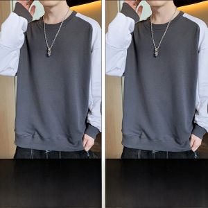 ROMON | Romon Mens Round Neck Printed Long Sleeve Sweatshirt Casual Loose T-shirt Fashionable Urban Style Autumn Season Youth Fashion