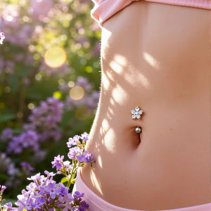 1PC Reversed Flower Cross Curved Navel Piercing Nombril 14G Stainless Steel Crystal CZs Belly Button Ring Belly Piercing Jewelry