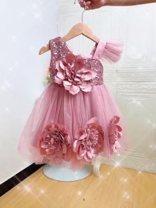 Toddler Flower Bow Party Baby Girls Dress Sequins Wedding Bridesmaids Dress for Girl Elegant 1st Birthday Evening Prom Costumes