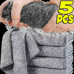5pcs Bamboo Charcoal Fiber Cleaning Cloth Rags Water Absorption Washing Kitchen Towels Thickened Water Absorbent Towels Non-Stick Oil Rags Household Cleaning Tools