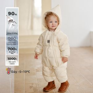 OAK FAMILY | Áo liền quần trẻ em có mũ giữ ấm lông ngỗng trắng