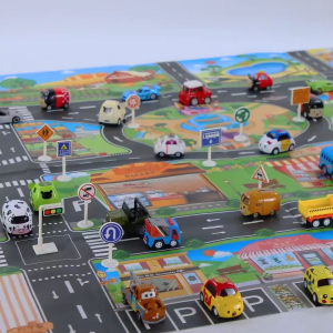 Traffic Map Game Set Childrens Alloy Pull-Back Car Parking Lot City Mat Inertia Car Toy for Kids
