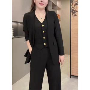 Fashionable Long Sleeve Vest And Pants Two-Piece Set Womens Autumn New Style Elegance Suiting Outfit Polyester Fiber V-Neck
