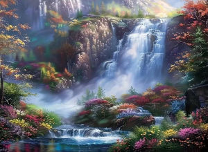 BILIBILI | Vibrant Mountain Waterfall with Flowers Scene Jigsaw Puzzle Adult Nature Theme Intellectual Game Home Leisure Decorative Puzzle