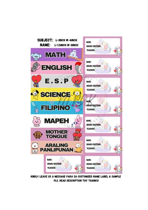 PERSONALIZED Subject & Name Sticker SET. | Lazada PH