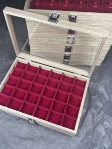 Hengjing Large Capacity Solid Wood Chestnut Red Storage Box Transparent Necklace Jewelry Box Display Case for Bedroom Use