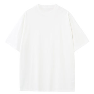 Heavyweight American Pure Cotton Short Sleeve T-Shirt Loose Bottom Base Layer Shirt for Couples Winter Solid White Men Women Top