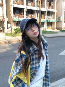 Retro American Plaid Shirt Jacket Womens Long Sleeve Lazy Style Versatile Loose Fit Commute Style Regular Sleeve Length