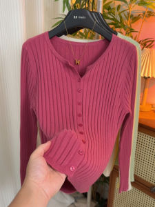 Áo Len Cardigan Dệt Kim Dài Tay Cổ Tròn Màu Hồng Mận Ngọt Ngào Phong Cách Ngọt Ngào Thường Ngày Mềm Mại Thoải Mái Cho Nữ Mùa Thu