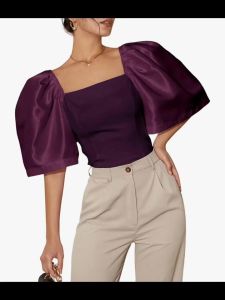 UNICECasual Party Plain Color Classic & Elegant Modern Filipianiana Puff Sleeves Top Blouse - XS to Large