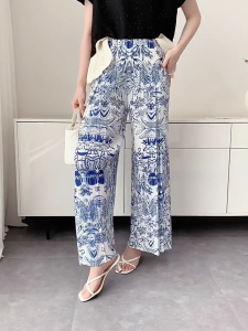 K-1191#  K-1190# Miyake Pleated WomenS Spring Summer Bohemian Wide-Leg Pants Versatile Slimming Straight Long Pants One Size (45-75kg)