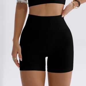 High-waisted Yoga Pant For Women Designed To Lift And Shape Tight-fitting With Solid Color And Ribbed Texture Sports Shorts