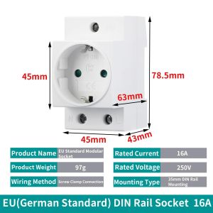 VANEAIMS AC30 UK 13A DIN Rail Socket EU 16A US 15A 250VAC 35mm Modular Power Outlet for Distribution Board Electrical Panel CE