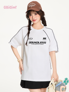 Gbiaior | Loose Comfort Cotton Letter Print Patchwork Womens T-shirt