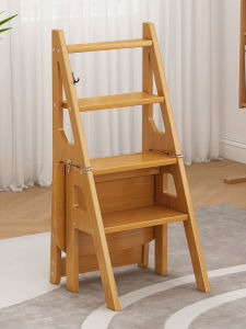 Solid Wood Folding Stool Indoor Childrens Multi-functional Heightening Ladder Double-use Pedal Staircase Creative Back Chair