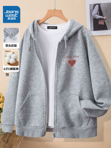 Jeanswest Hooded Open Cardigan Sweatshirt Womens New 2024 Casual Loose Top Jacket for Junior High School Girls Spring Autumn