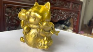 Ống Đựng Tiền Tiết Kiệm Mèo Thần Tài Bằng Đồng Kích Thước15x10x15cm Nặng 14kg Đẹp Phong Thủy