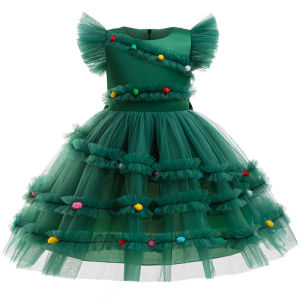 Christmas Tree Design Girl Princess Dress Green Mesh Girls Party Dresses Xmas Costume Childrens Birthday Dress Carnival Outfits