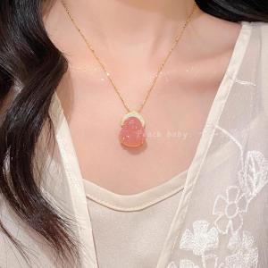 New Chinese Style Natural Agate Jade Buddha Pendant Silver Plated Gold Small Elite Large Laughing Buddha Necklace Gift for Girlfriend