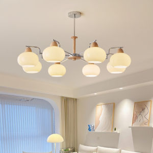 Bauhaus Style Wooden Ceiling Light Living Room Chandelier Mid-Century French Bedroom Dining Room Creamy Style New 2025 Zhongshan Lamp