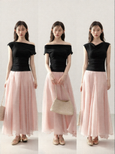 Cantonstory | Áo Thun Đen Off-Shoulder Ôm Sát Mùa Hè