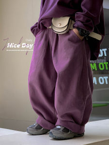 Loose Straight Leg Childrens Casual Pants Purple Cool Style Baby Boys Spring Autumn Long Trousers Comfortable Cotton Blend