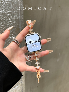 สายนาฬิกา Apple Watch S9 ดีไซน์เก๋ไก๋แบบสายโซ่ทองแดงสไตล์เสาร์ สายนาฬิกาแบบสายรัดแขนสำหรับผู้หญิง สายรัดแขนแบบระบายอากาศได้ดี