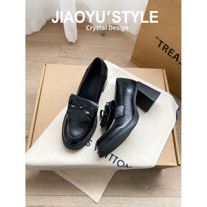 JIAOYU | Bow Design British Style Glossy Leather Loafers Pumps
