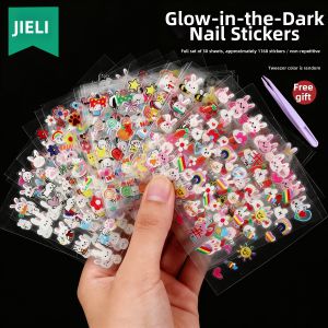 JIELI | Mini Glow-in-the-Dark Cute Waterproof Nail Stickers for Children