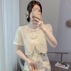 New Chinese Style Short Sleeve Shirt Women Summer Outerwear Sun Protection Shawl Coat Button Short Top Korean Version Straight Cut