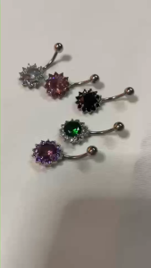 จิวสะดือ ดอกไม้ใหญ่ มี 5 สี พลอยเม็ดโต จิวสะดือ ประดับคริสตัล สำหรับผู้หญิง