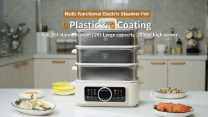 18L/24L Stainless Steel Multifunctional Electric Steamer Pot Electric Cooker with 2/3 layers of Steamers1500W Fast Cooking0 Plastic & 0 CoatingStew/Steam/Hot Pot Heating Pot
