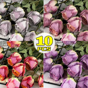 Dizoey 10/1PCS Roses Artificial Flowers Simulation Silk Dry Burned Realistic Fake Roses for Wedding Party Valentines Day Bouquets Gifts
