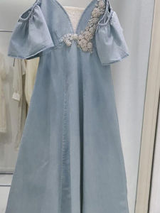 PAIBOLI | New Premium Luxury French Vintage Slim Fit Blue Strap Dress Summer