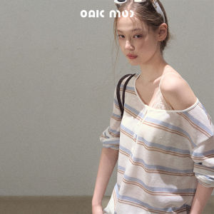 OAKMOO Basic Summer Lenzing Skin-friendly Ice Sensation Polo Knitwear Loose Slimming Top Long Sleeve Striped Polyester Blend