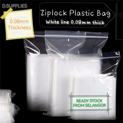 100pcs Ziplock Plastic Bag White line food grade type Zipper Plastic Bag Storage Bag Clear Transparent Bag 自封袋