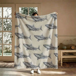 BILIBILI | Chăn Lông Cừu Màu Be Sketch Sharks 100% Polyester Lông Cừu San Hô Phong Cách Hiện Đại Chống Đóng Cọc Di Động Dùng Cho Ghế Sofa Giường Văn Phòng Du Lịch Cắm Trại Sử Dụng Bốn Mùa