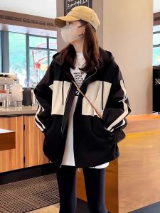 Áo Khoác Ngoài Nữ Dày Màu Tương Phản Ngắn Mùa Thu Đông Mới Phiên Bản Nhỏ Phong Cách Hàn Quốc Áo Khoác Cotton Áo Nỉ