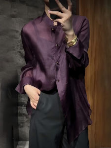 UYFY | Elegant Long Sleeve Sheer Purple Collar Shirt Mid-Length