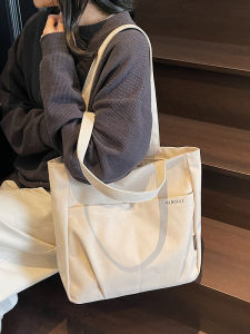 Lightweight Canvas Tote Bag Womens Commuter Shoulder Bag Korean Style Soft Handle Zipper Closure Casual Leisure Bag