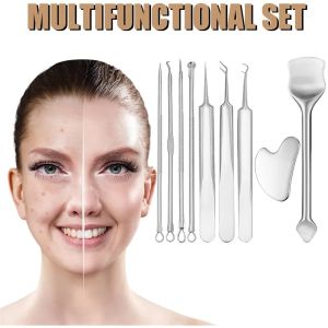 7/10Pcs Pore Prep Tool Skin Scraping Acne Treatment Kit Blackhead Removal Cleansing Comedone Pimple Extractor Spoon Face Care