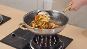 SUPVIBE 316 Stainless Steel Honeycomb Wok Non Stick Fry Pan With Lid Wear 7-times Resistant Thickened 32/34CM