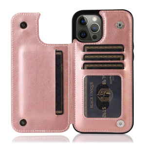 Pure Color Double Magnetic Snap Leather Phone Case with Card Holder for  13 12 17Air Flip Cover Insert Card Protection