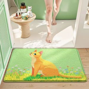 VIKAMA Cute Cat Bathroom Floor Mat Water Absorbing and Slip-Resistant Entrance Rug Shower Room Door Mat Home Decoration