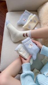 Dreamlikelin1 Pair/5 Pairs Blue Warm Cartoon Women Socks Cute Autumn Winter Plush Floor Thick Sleep Socks Middle Tube Socks