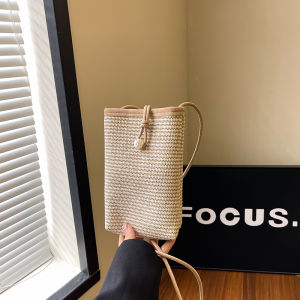 Summer New Mini Crossbody Basket Weaving Straw Bag Lightweight Walking Mobile Phone Bag for Women Fashionable Korean Style