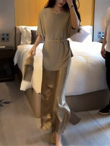 Shalldoer | Fashionable Short Sleeve Split Skirt Set Womens Style 2025 New Summer Trendy Youthful Two-Piece Outfit Casual Comfortable